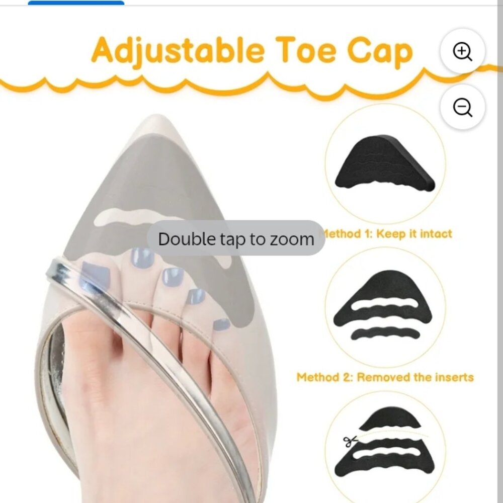 Adjustable fit toe caps for high heels. Six pairs.